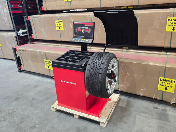 Model: W820 / The Olympic W820 Direct Drive Wheel Balancer / Computerized / Laser Equipped / 2D LCD Display / Motorized Shop Wheel Balancing Machine / 3-Year Warranty