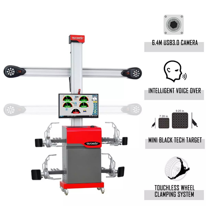 Model: Olympic AS800 / The Olympic AS800 True 3D Touchless Alignment Machine / Rolling Cart with Screen / Touchless Wheel Clamp / Patented Smart Window / 5-Year Warranty / SHIPS FREE