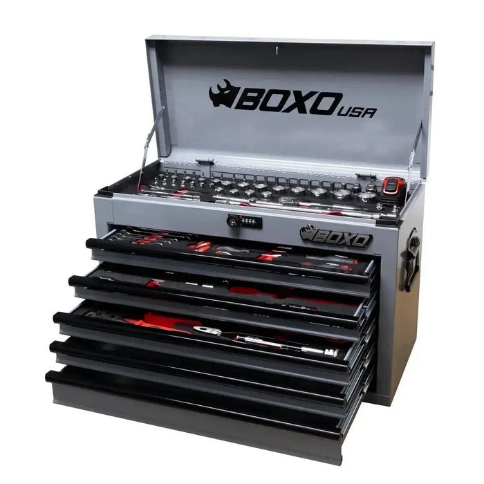 BoxoUSA MotoBox | 103-Piece Metric Motorcycle Tool Set with 5-Drawer Hand Carry Tool Box MOTOBX5-GY