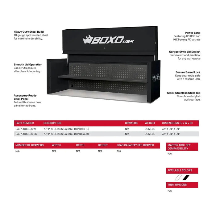 BoxoUSA Pro Series | 72" 14-Drawer Garage Top Rolling Tool Box with 233-Piece Master Tool Set 72TBM-BK-R