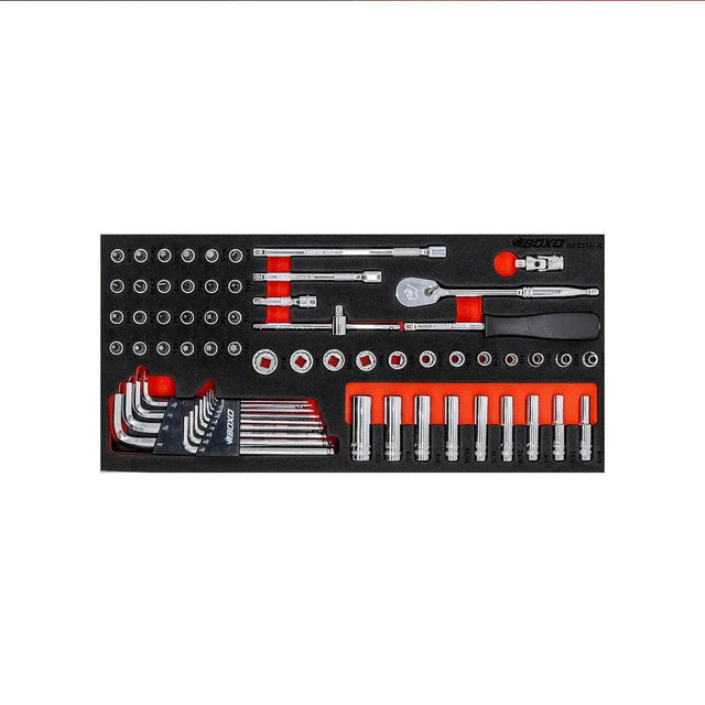 BoxoUSA 65-Piece 1/4" Drive SAE 12-Point Socket Set | 1/3 Drawer EVA Foam BX231A-R2