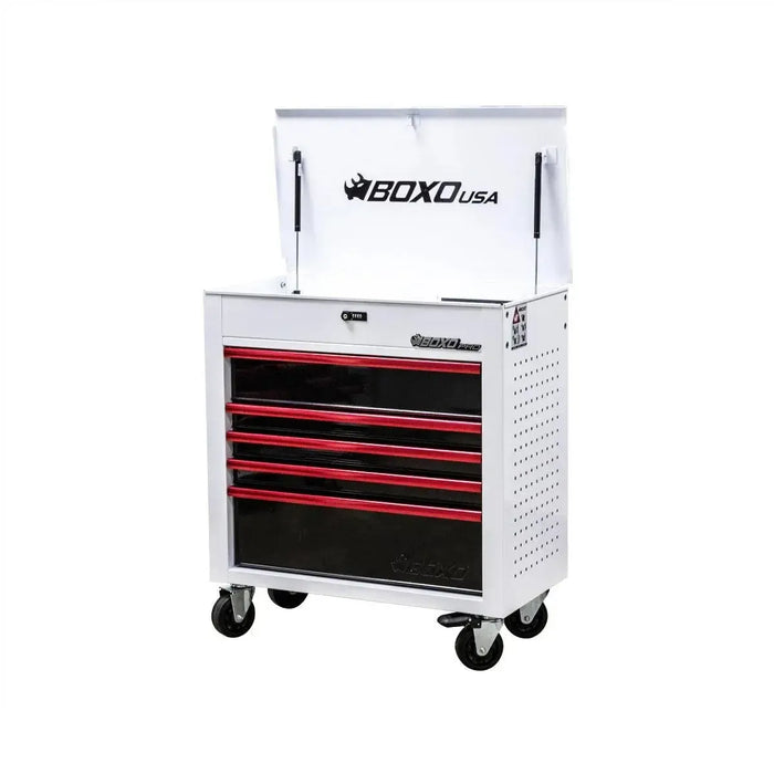 BoxoUSA Pro Series 35" | 5-Drawer Flip-Top Service Cart Tool Box UAS342051LM-W-R