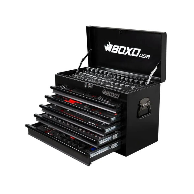 BoxoUSA UTV Box Pro | 258-Piece Metric and SAE UTV Tool Set with 5-Drawer Hand Carry Tool Box UTVBXPRO-BK