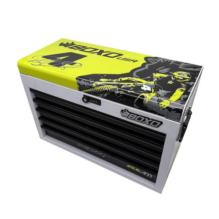 BoxoUSA MotoBox | Ricky Carmichael 26" 5-Drawer Portable Tool Box with 103-Piece Metric Motorcycle Tool Set MOTOBX5-W-RC2