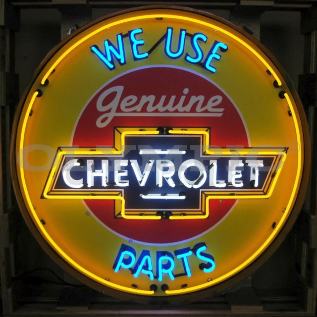 Model: O-9CHVBK / Chevrolet Parts Neon Garage Sign In Steel Can