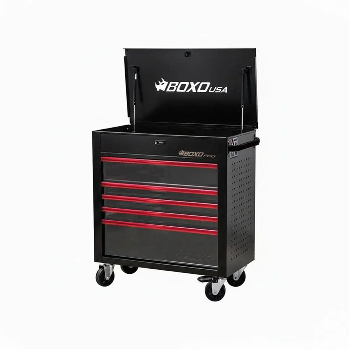 BoxoUSA Pro Series 35" | 5-Drawer Flip-Top Service Cart Tool Box UAS342051LM-BK-R