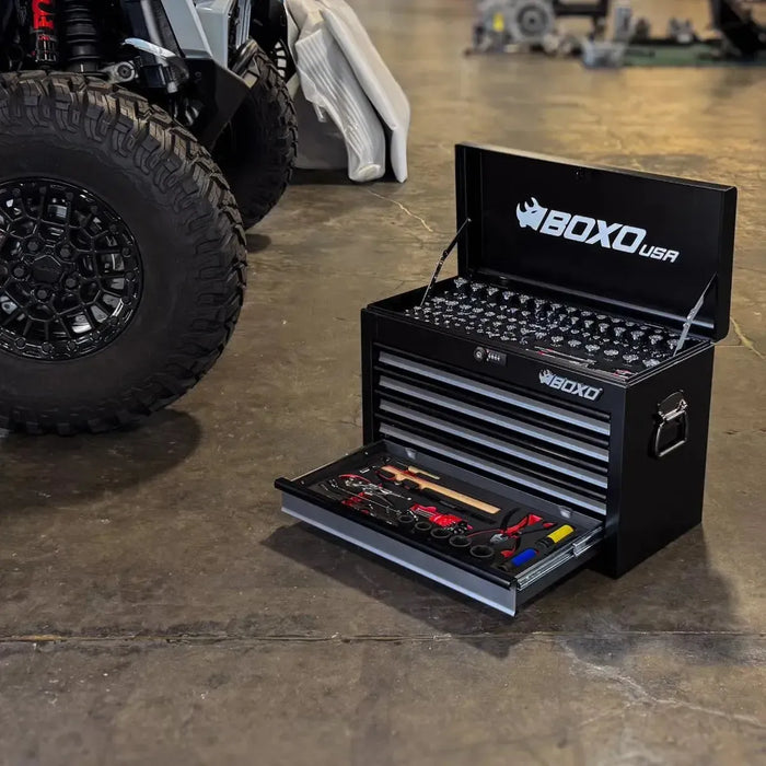BoxoUSA UTV Box | 190-Piece Metric and SAE UTV Tool Set with 5-Drawer Hand Carry Tool Box UTVBX-BK