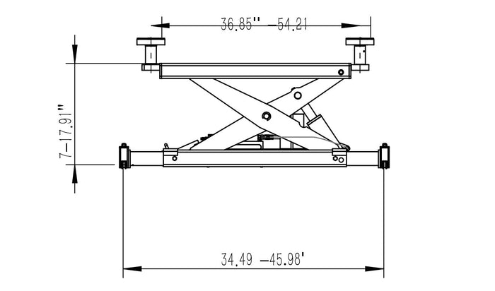 Model: YZRCJ-7 / 7,000 lb. Universal Adjustable Width Rolling Bridge Jack Fits All 4-Post Lifts / Hand Operated Pneumatic / 5-Year Warranty