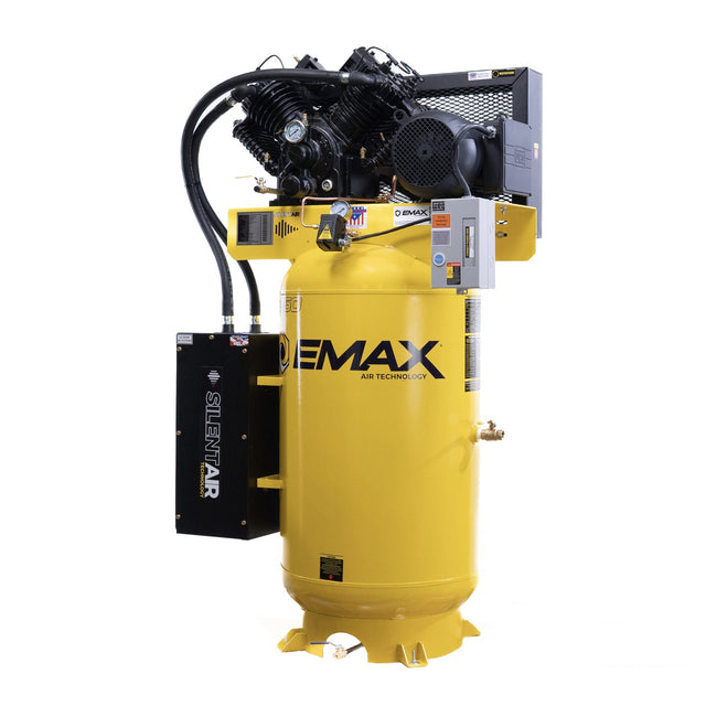 EMAX Silent Air Industrial 7.5 HP 80-Gallon 2-Stage Single-Phase Vertical Air Compressor – 31 CFM, Pressure-Lubricated Pump (ES07V080V1)