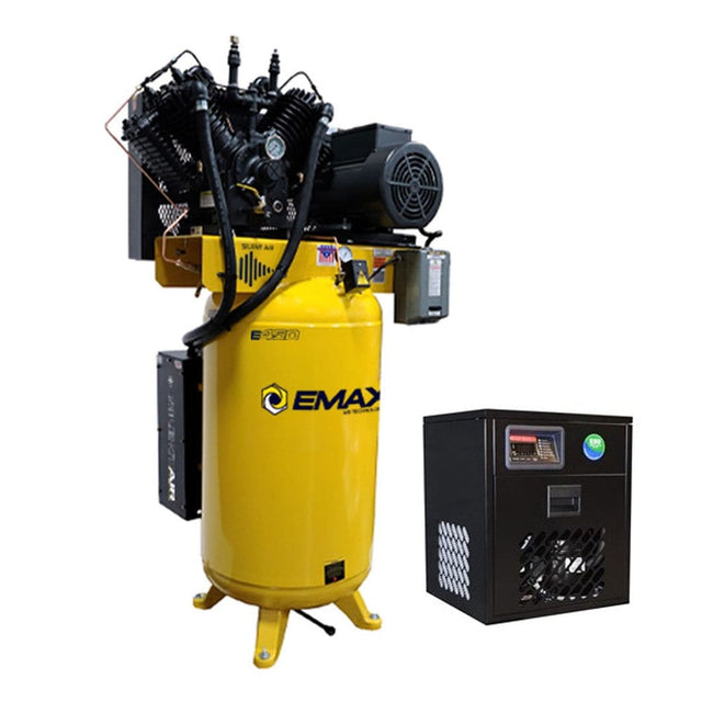 EMAX Industrial Plus 10 HP 80-Gallon Two-Stage Silent Air Compressor with 58 CFM Refrigerated Dryer, 460V 3-Phase, ESP10V080V3PK-460