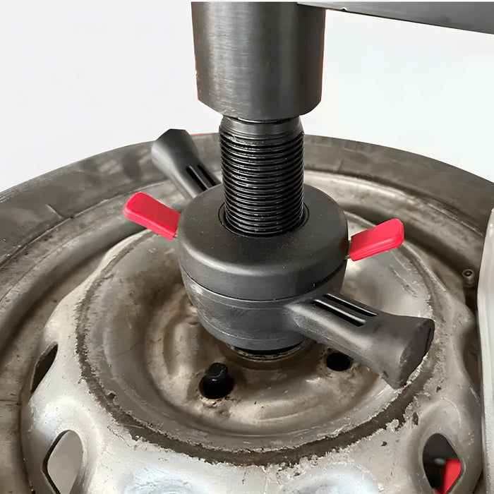 Quick-release locking collar clamping a wheel on the threaded spindle