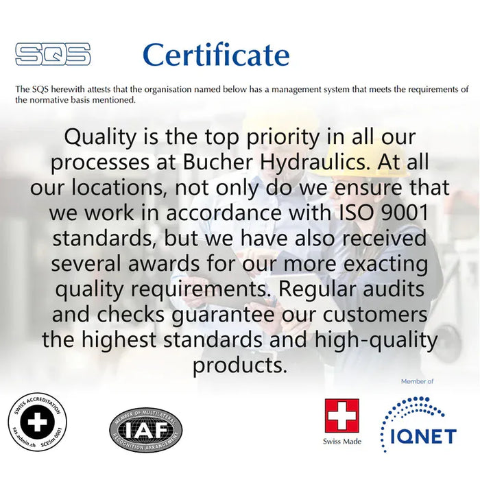 katool kt h105 bucher hydraulics iso 9001 certificate