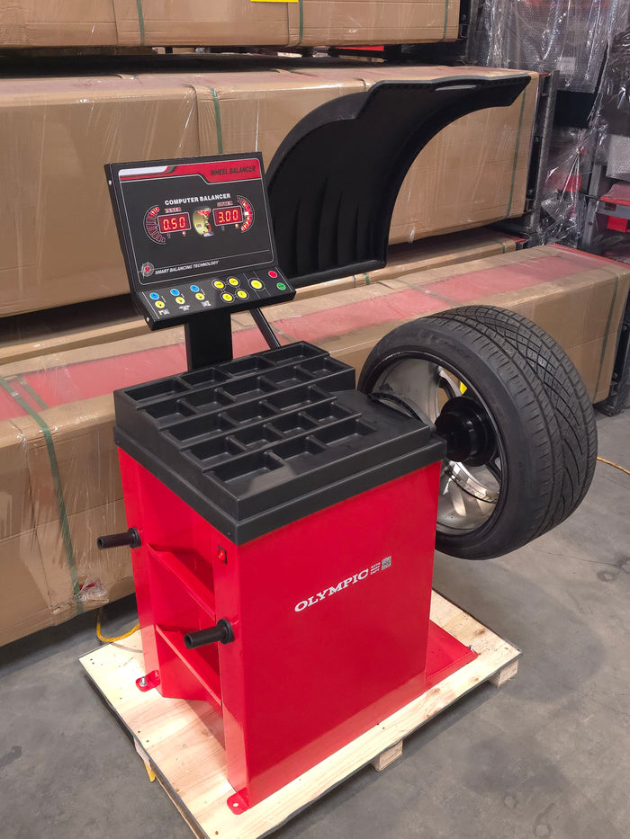 Model: W820 / The Olympic W820 Direct Drive Wheel Balancer / Computerized / Laser Equipped / 2D LCD Display / Motorized Shop Wheel Balancing Machine / 3-Year Warranty