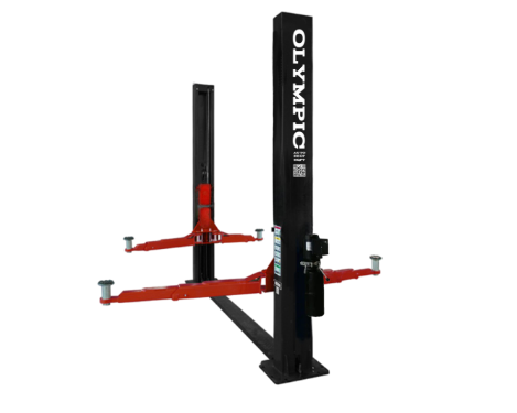 Model: Olympic 2PBP-12 / 12,000‐lb. Base Plate 2-Post Lift / Single Point Lock Release / 3-Stage Arms / 3-Stage Foot Pads / 115″ H X 153″ W 10-Year Warranty / SHIPS FREE!