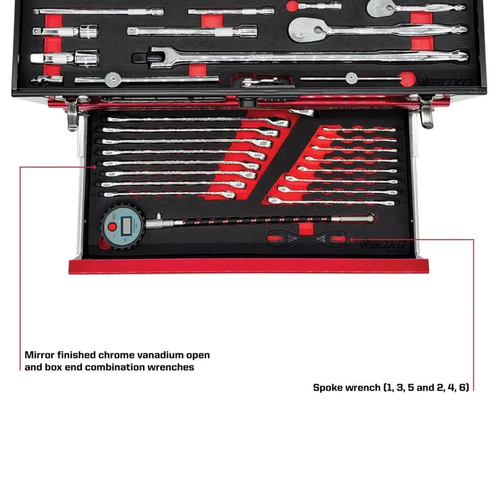 BoxoUSA MotoBox | Ricky Carmichael 3-Drawer Portable Tool Box with 103-Piece Metric Motorcycle Tool Set MOTOBX1-BK-RC2