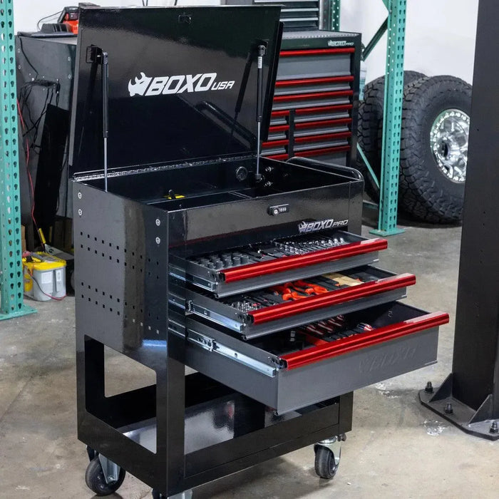 BoxoUSA Pro Series | 28" 3-Drawer Flip top Service Cart Tool Box UAS2603LM-W-B