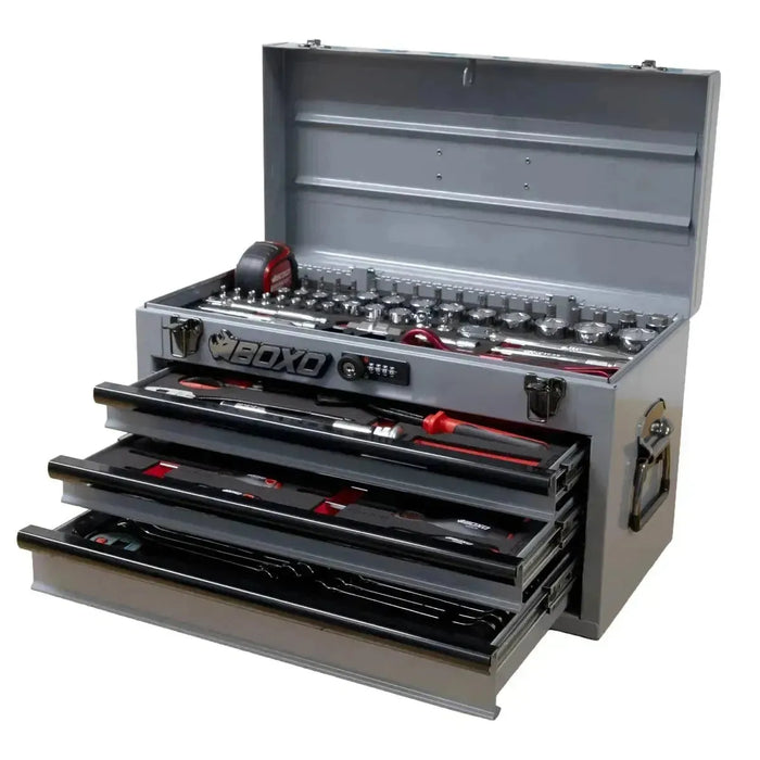 BoxoUSA MotoBox | 103-Piece Metric Motorcycle 3-Drawer Hand Carry Tool Box MOTOBX1-NGY