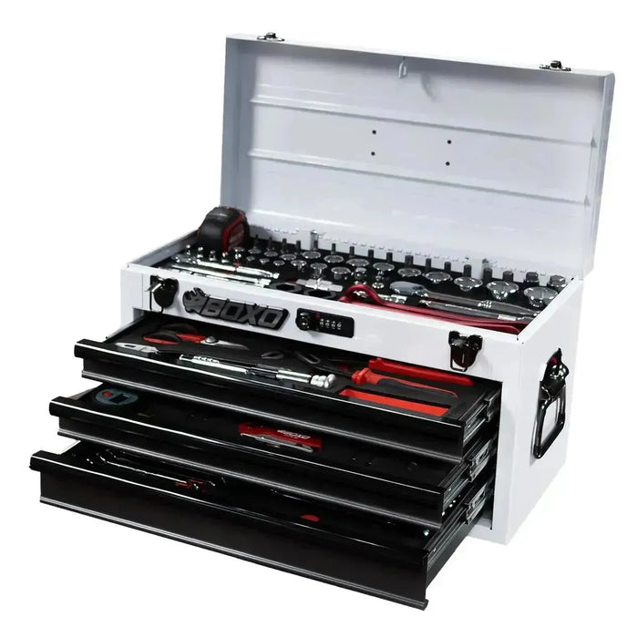 BoxoUSA MotoBox | 103-Piece Metric Motorcycle 3-Drawer Hand Carry Tool Box MOTOBX1-W