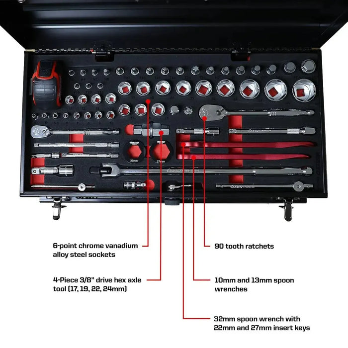 BoxoUSA MotoBox | Ricky Carmichael 3-Drawer Portable Tool Box with 103-Piece Metric Motorcycle Tool Set MOTOBX1-BK-RC2
