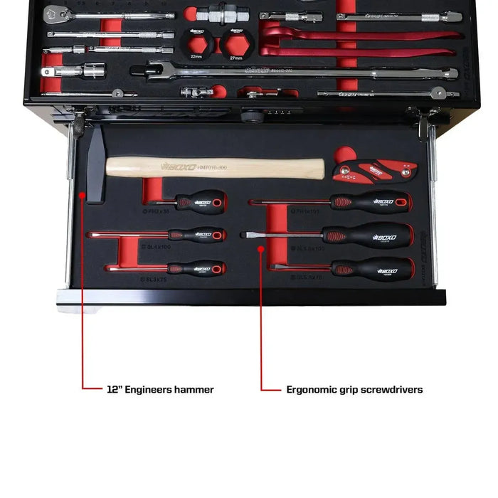 BoxoUSA MotoBox | Ricky Carmichael 3-Drawer Portable Tool Box with 103-Piece Metric Motorcycle Tool Set MOTOBX1-BK-RC2