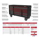 BoxoUSA Pro Series | 72" 14-Drawer Garage Top Rolling Tool Box 72TB-BK-R