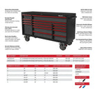 BoxoUSA Pro Series | 72" 14-Drawer Garage Top Rolling Tool Box with 233-Piece Master Tool Set 72TBM-BK-R