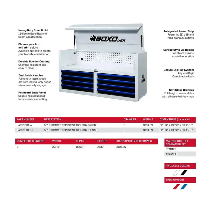 BoxoUSA Pro Series | 53" 8-Drawer Tool Chest UAC53081LM-BK-R