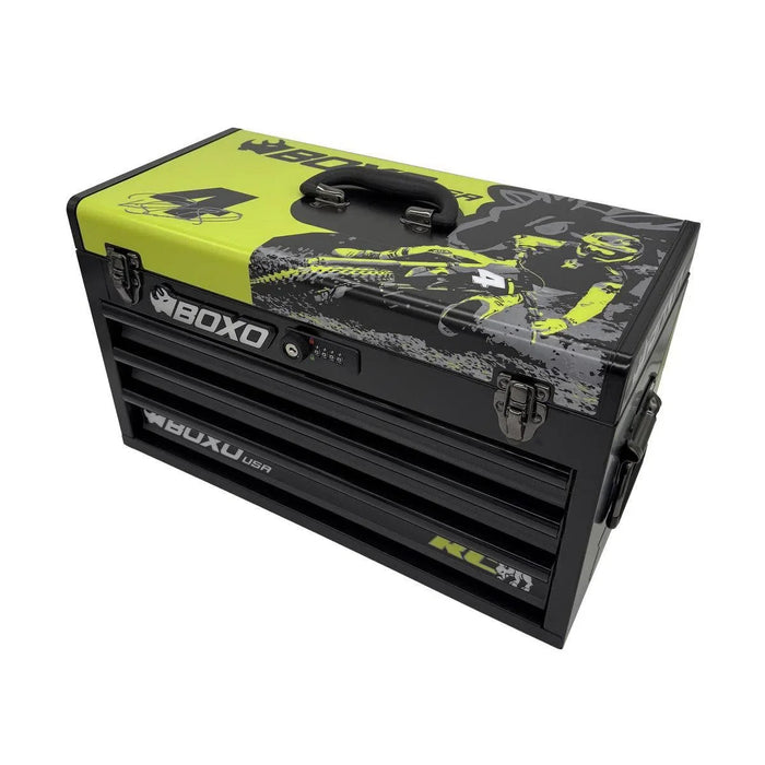 BoxoUSA MotoBox | Ricky Carmichael 3-Drawer Portable Tool Box with 103-Piece Metric Motorcycle Tool Set MOTOBX1-BK-RC2