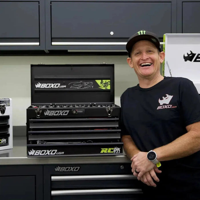 BoxoUSA MotoBox | Ricky Carmichael 3-Drawer Portable Tool Box with 103-Piece Metric Motorcycle Tool Set MOTOBX1-BK-RC2