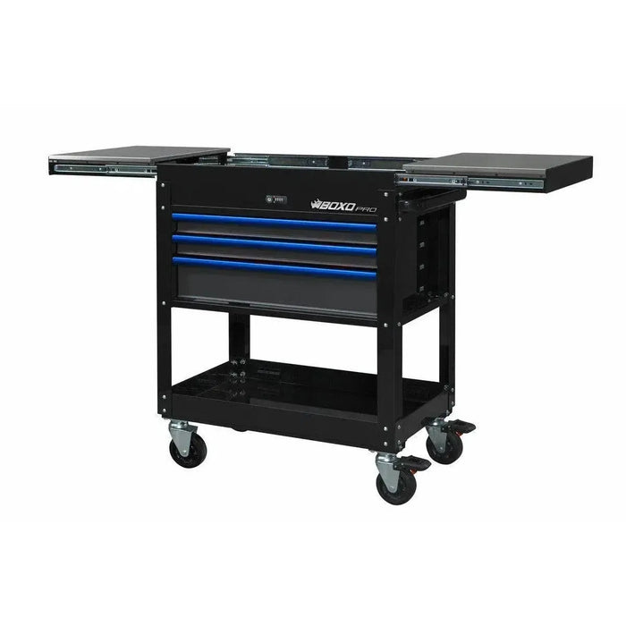BoxoUSA Pro Series | 35" 3-Drawer Slide-Top Service Cart Tool Box UAS34207ULM-BK-B