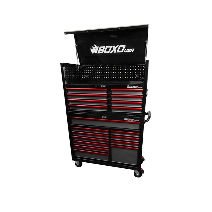 BoxoUSA Pro Series | 45" 19-Drawer Rolling Tool Box with 233-Piece Master Tool Set 45TBM-W-B