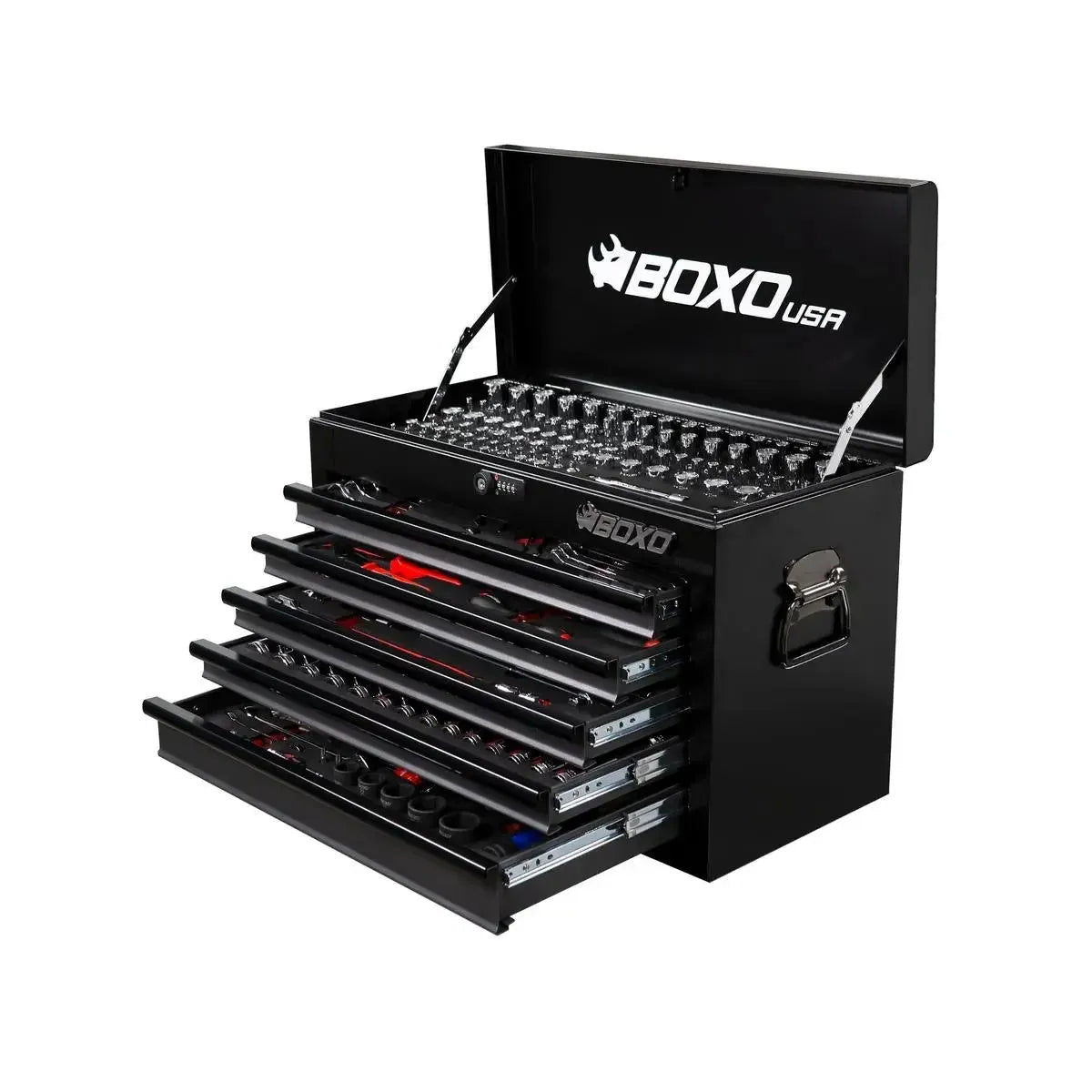 BoxoUSA UTV Box Pro | 258-Piece Metric and SAE UTV Tool Set with 5-Drawer Hand Carry Tool Box UTVBXPRO-BK