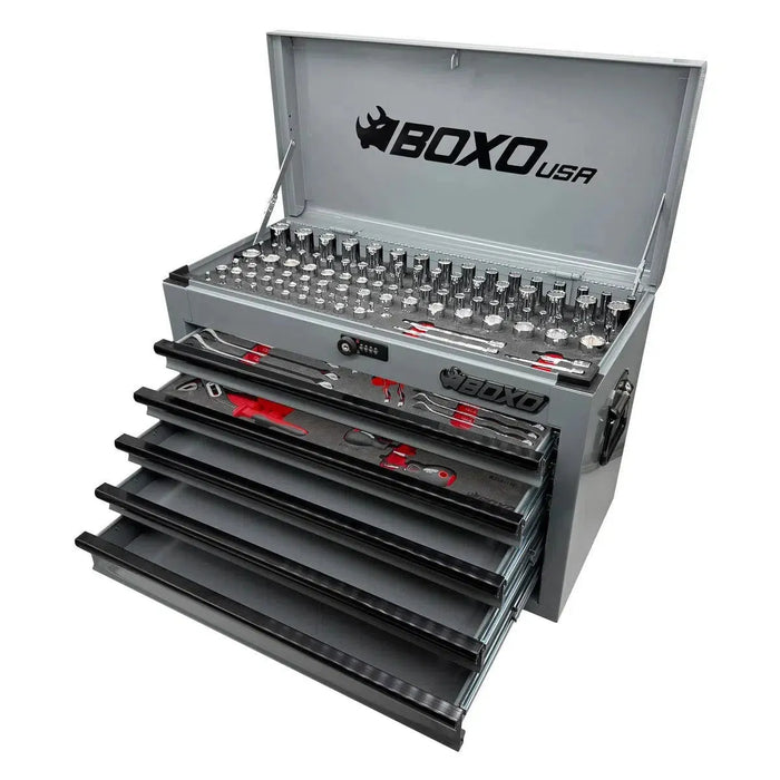 BoxoUSA 159-Piece Metric and SAE Combo 5-Drawer Hand Carry Tool Box ECC26501L-058R2GY