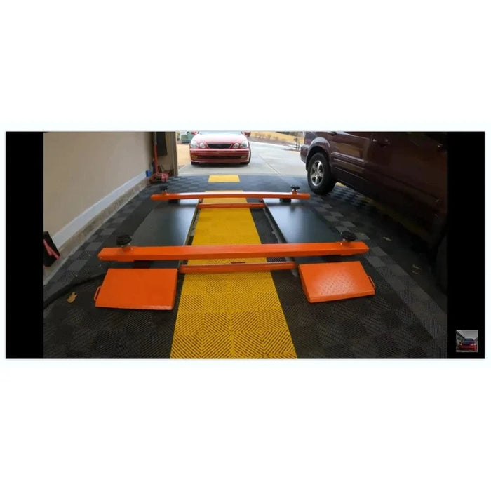 Katool KT-X85-ELECTRIC Mid Rise Scissor Lift in a garage setup