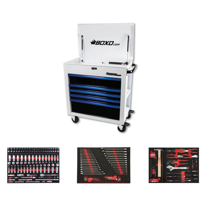 BoxoUSA Pro Series | 35" 5-Drawer Flip-Top Service Cart Tool Box with 233-Piece Master Tool Set 
