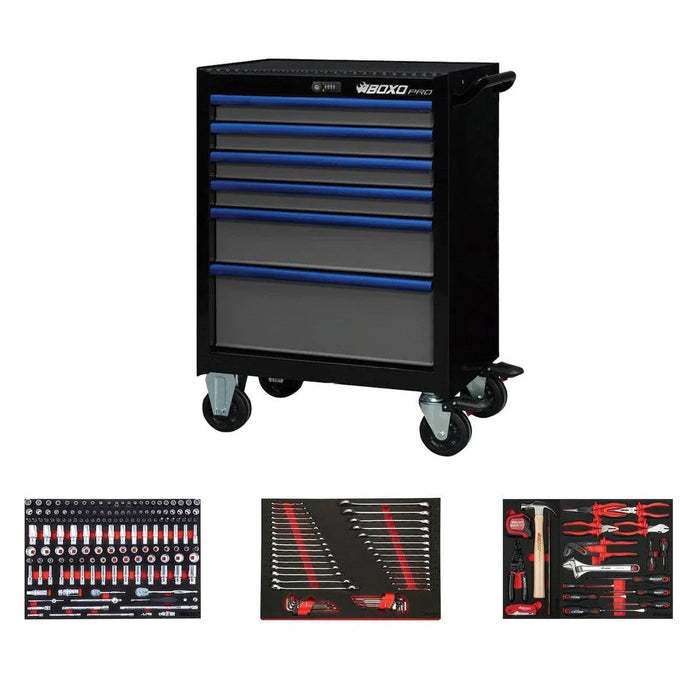 BoxoUSA Pro Series | 26" 6-Drawer Rolling Tool Box with 233-Piece Master Tool Set 26BM-BK-B