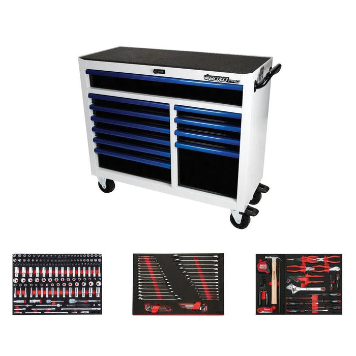 BoxoUSA Pro Series | 45" 11-Drawer Rolling Tool Box with 233-Piece Master Tool Set 45BM-W-B