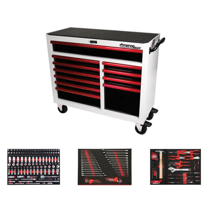 BoxoUSA Pro Series | 45" 11-Drawer Rolling Tool Box with 233-Piece Master Tool Set 45BM-W-R