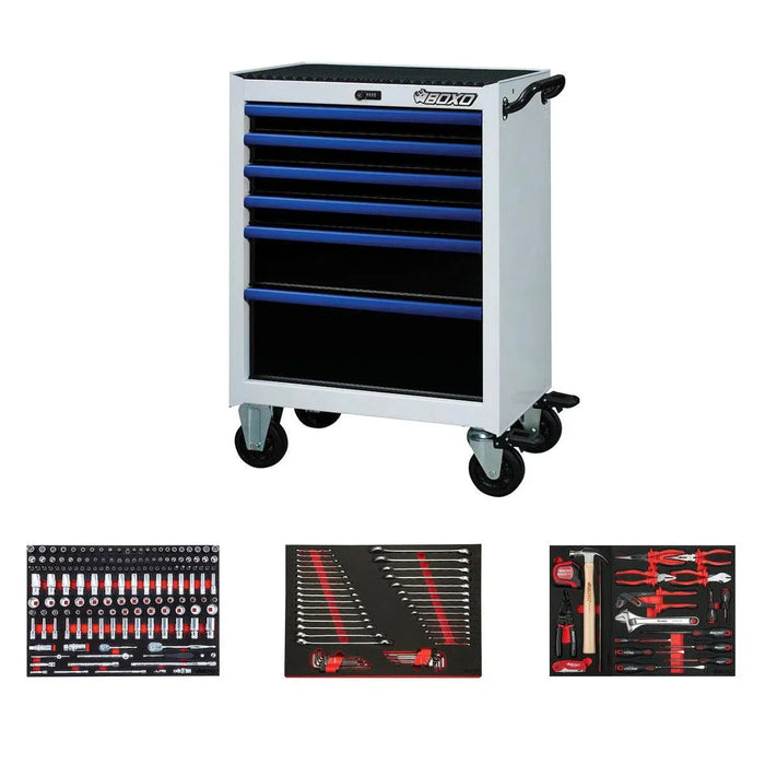 BoxoUSA Pro Series | 26" 6-Drawer Rolling Tool Box with 233-Piece Master Tool Set 26BM-W-B