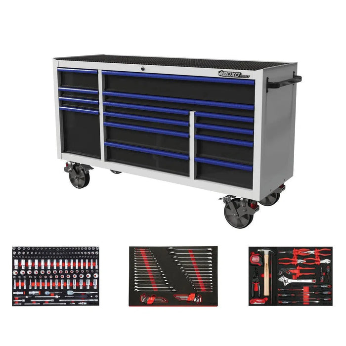 BoxoUSA Pro Series | 72" 14-Drawer Rolling Tool Box with 233-Piece Master Tool Set 72BM-W-B