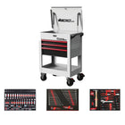 BoxoUSA Pro Series | 28" 3-Drawer Flip Top Service Cart Tool Box with 233-Piece Master Tool Set 28BM-W-R