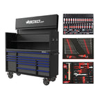 BoxoUSA Pro Series | 72" 14-Drawer Garage Top Rolling Tool Box with 233-Piece Master Tool Set 72TBM-BK-B