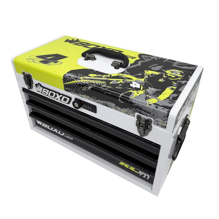 BoxoUSA MotoBox | Ricky Carmichael 3-Drawer Portable Tool Box with 103-Piece Metric Motorcycle Tool Set MOTOBX1-W-RC2
