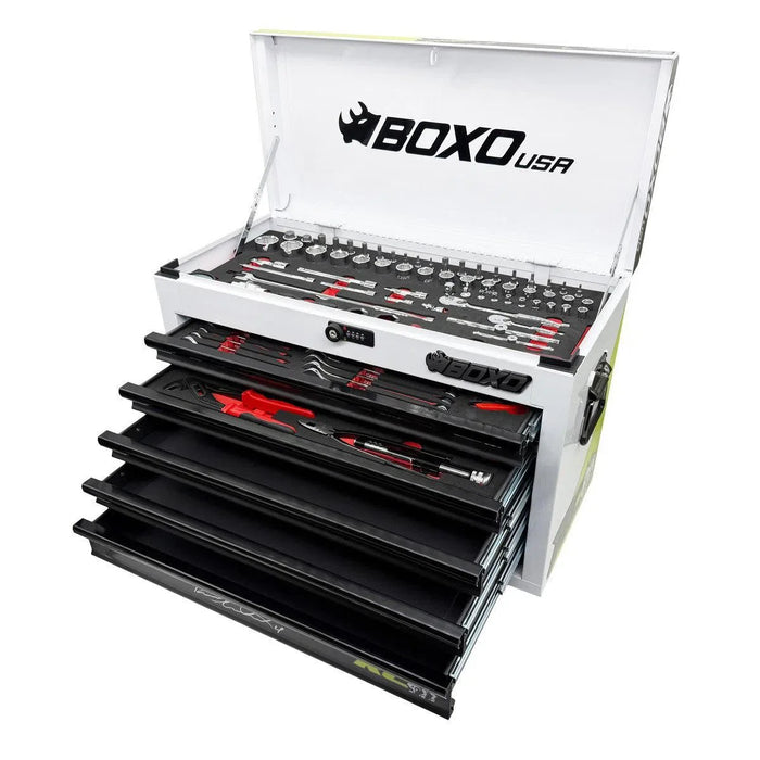 BoxoUSA MotoBox | Ricky Carmichael 26" 5-Drawer Portable Tool Box with 103-Piece Metric Motorcycle Tool Set MOTOBX5-BK-RC2