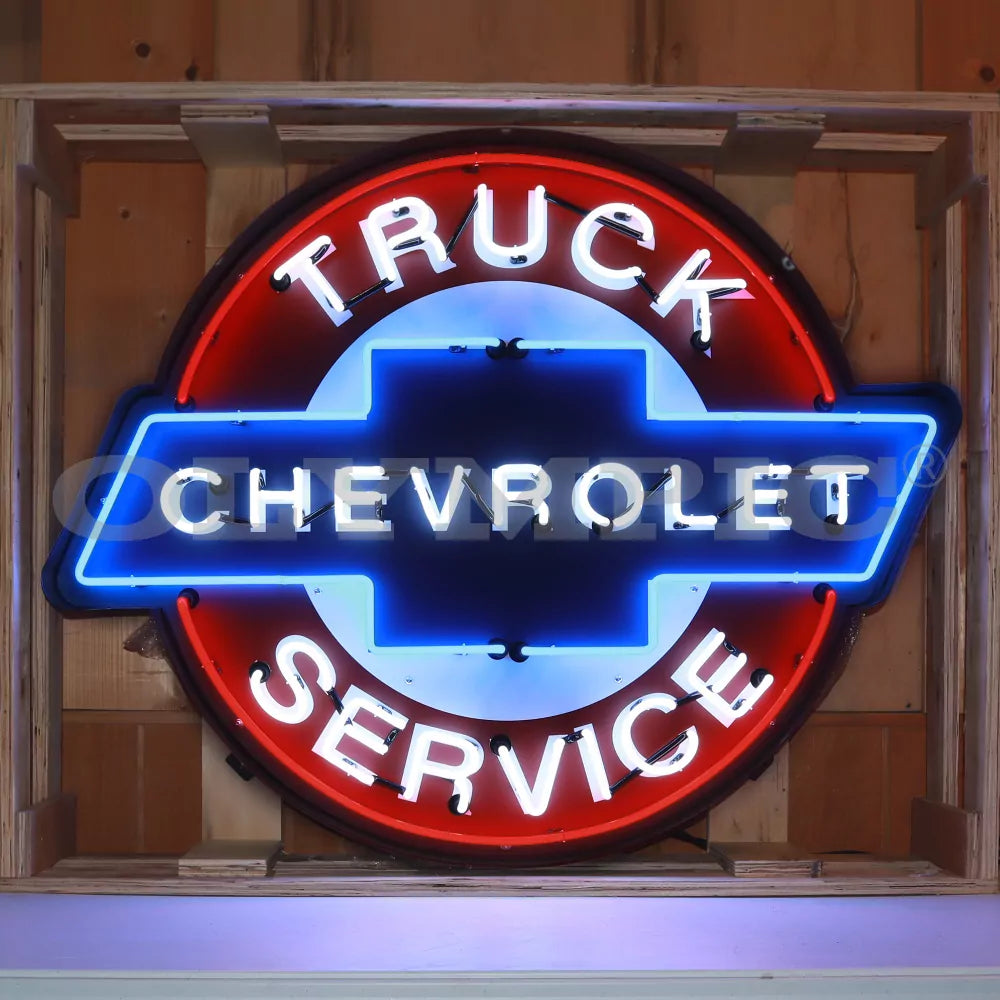 Model: O-9TRUCK / Chevy Truck Service Neon Garage Sign In Steel Can