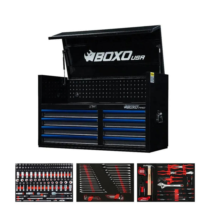 BoxoUSA Pro Series | 45" 8-Drawer Tool Box with 233-Piece Master Tool Set 45TM-BK-B