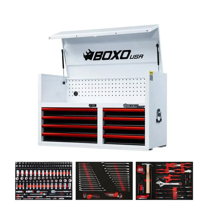 BoxoUSA Pro Series | 45" 8-Drawer Tool Box with 233-Piece Master Tool Set 45TM-W-R