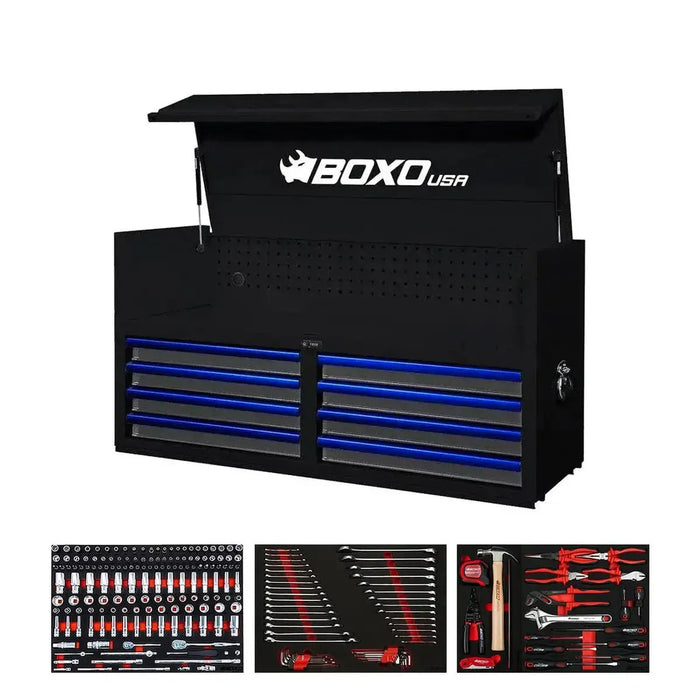 BoxoUSA Pro Series | 53" 8-Drawer Tool Box with 233-Piece Master Tool Set 53TM-BK-B