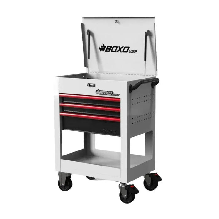 BoxoUSA Pro Series | 28" 3-Drawer Flip top Service Cart Tool Box UAS2603LM-W-R