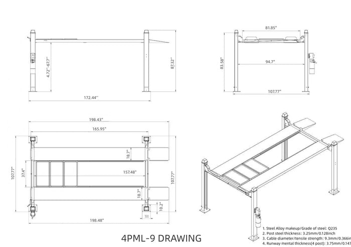 Model: Olympic 4PML-9 / 9,000 lb. Portable Maintenance & Storage Lift / 108″ W X 198″ L / 10-Year Warranty / SHIPS FREE!